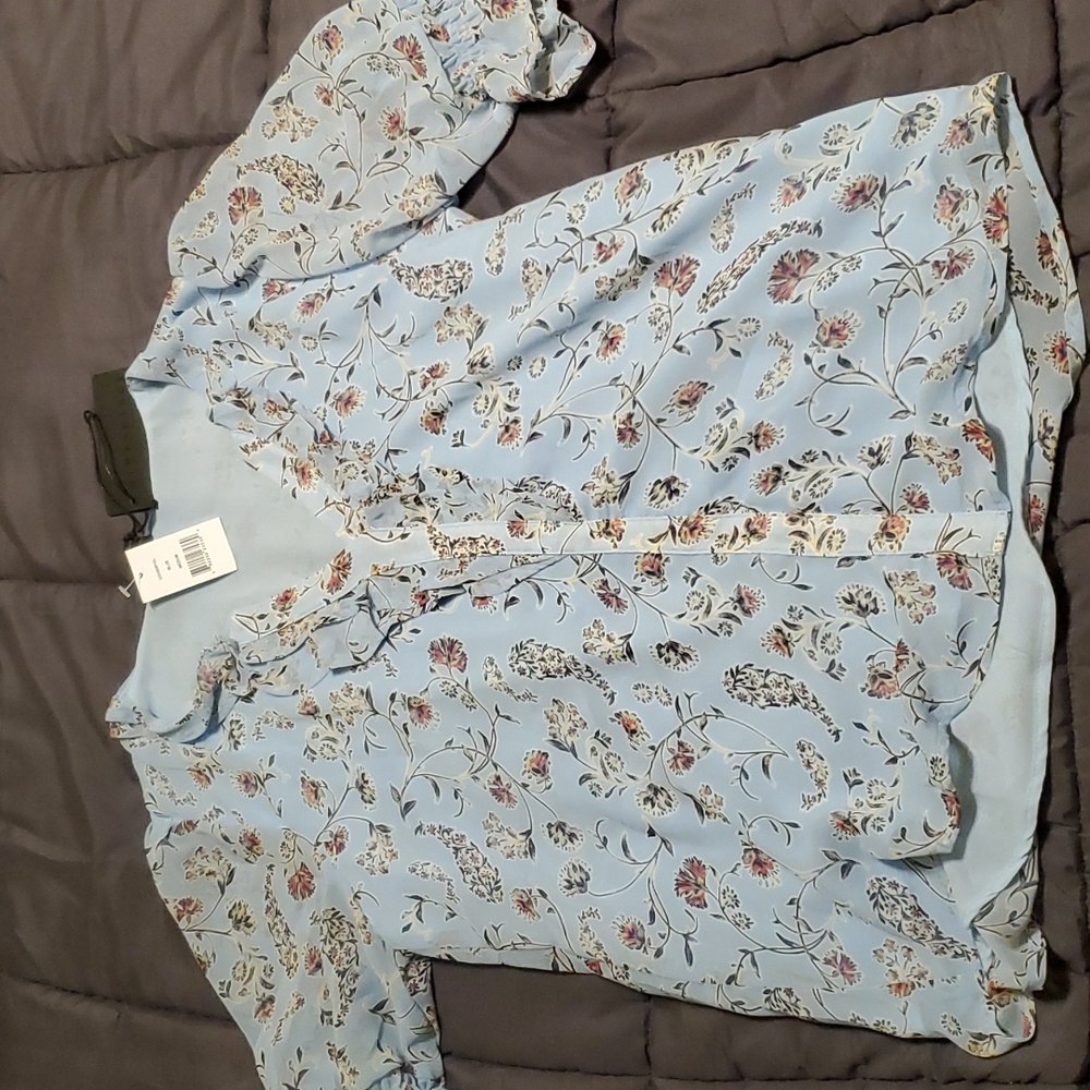 Baby blue chiffon blouse with floral design